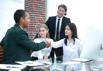 Business Partner Shake Hands on meetinig in modern office building