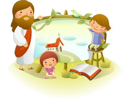 Jesus Christ teaching two children