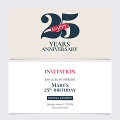 25 years anniversary invitation vector illustration. Graphic design template