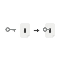 Vector icon concept of key unlock or lock paper keyhole