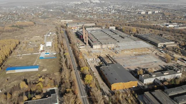 The camera flies over the newly built giga factory.
