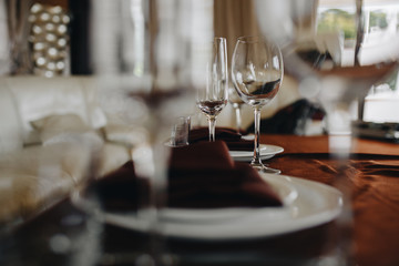 Table setting for dining at a high end wedding..