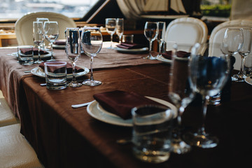 Table setting for dining at a high end wedding..
