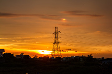 Fototapeta premium evening of the pylon outline, is very beautiful, silhouette