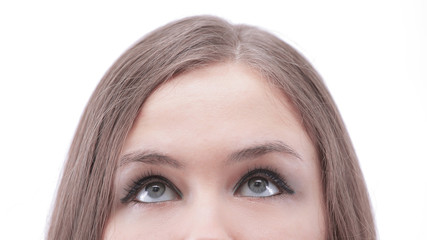 Obraz premium closeup.the young business woman.isolated on white the concept of perspective.