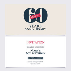 60 years anniversary invitation vector illustration. Graphic design template