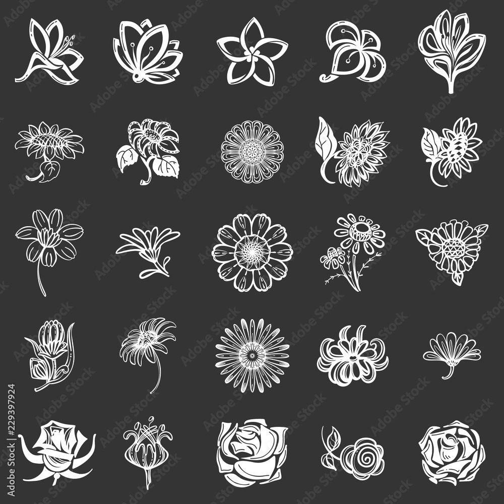 Poster flower icon set. simple set of flower vector icons for web design isolated on gray background