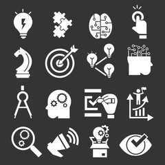 Solution icon set. Simple set of solution vector icons for web design on gray background