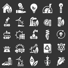 Energy saving icon set. Simple set of energy saving vector icons for web design on gray background