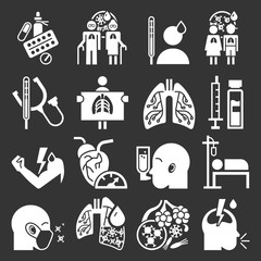 Pneumonia icon set. Simple set of pneumonia vector icons for web design on gray background
