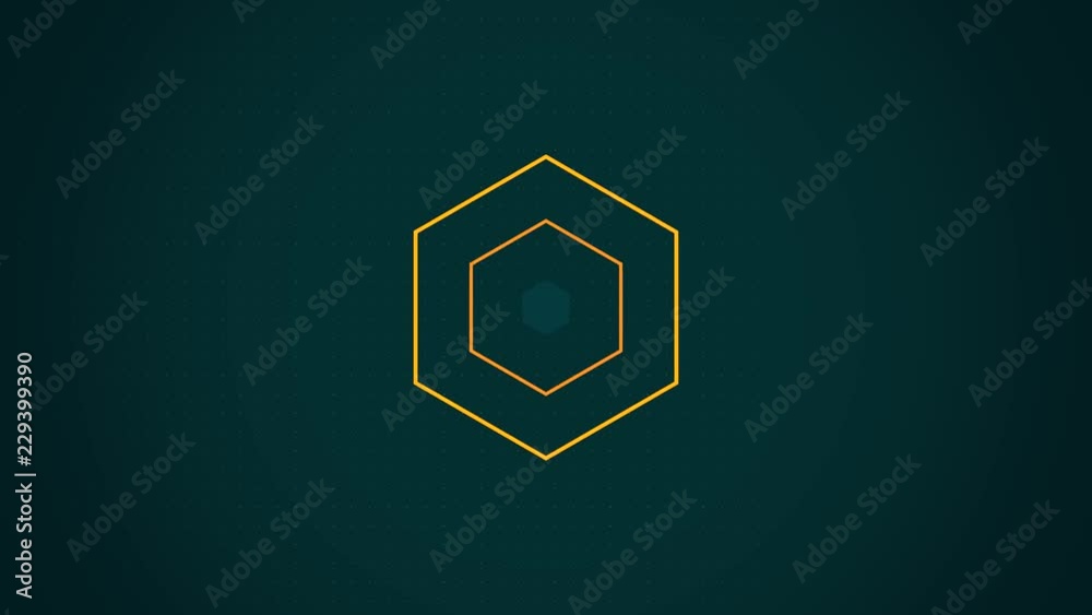 Poster Abstract Hexagon Geometric Surface and light bright clean hexagonal grid pattern. Appearing and disappearing multi-colored hexagons. Hexagonal tunnel motion graphics background with lines from points