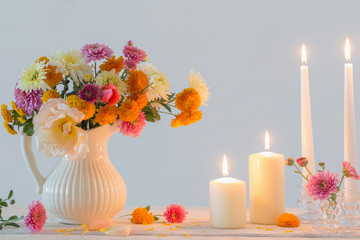 still life with  chrysanthemum and candles