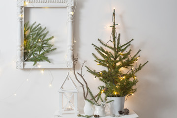 Christmas decoration on background  white wall