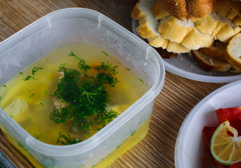 creamy fish soup in a bowl