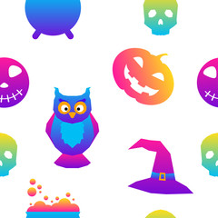 Fototapeta premium Abstract rainbow happy halloween seamless background. Modern pattern for halloween card, party invitation, menu, wallpaper, holiday shop sale, bag print, t shirt, workshop advertising etc.