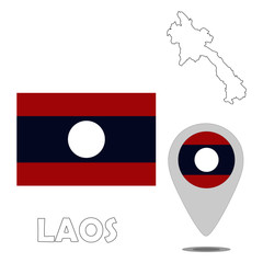 Flag. Pointer. Map of Laos