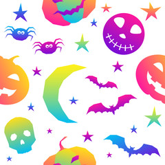 Abstract rainbow happy halloween seamless background. Modern pattern for halloween card, party invitation, menu, wallpaper, holiday shop sale, bag print, t shirt, workshop advertising etc.
