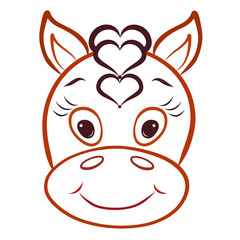 Head of a cheerful little horse or pony with hearts