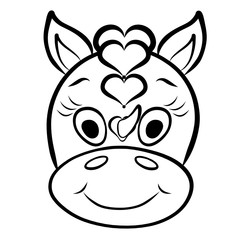 Head of little cute unicorn with hearts on mane