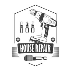 House repair logotype and badge on white background, monochrome style, vector 
