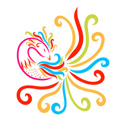 Bird with a magnificent tail, a tuft and a pattern on the chest, rainbow