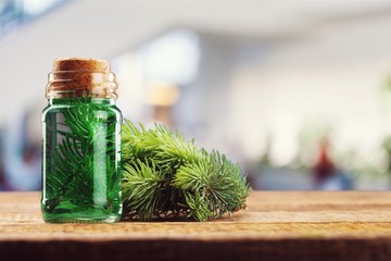 Lavender flowers and glass bottle isolated