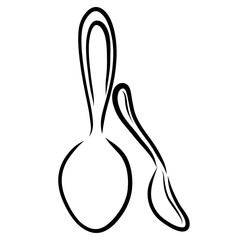 Two spoons, black contour, cutlery, small and big