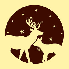 Little deer next to his father, the moon and stars