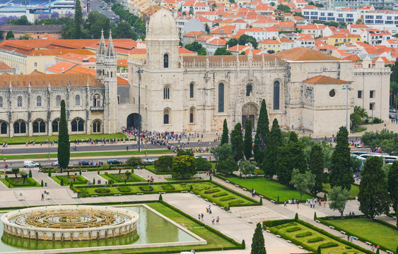 Lisbon, Portugal -  may 25, 2017. Jeronimos monastery in Belem, Lisbon, Portugal. Manueline style. UNESCO World Heritage. View to Jeronimos monastery in Belem. Manueline style.