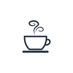 Cup, saucer isolated line icon on white background, coffee set, logo and sign