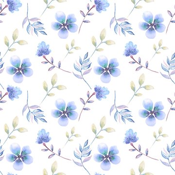 seamless pattern with flowers on white background, watercolor drawing