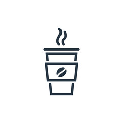 Paper cup with art bean isolated line icon on white background, 400 coffee set, logo and sign