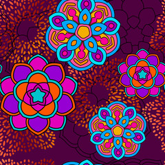 Colorful gradient Mandala seamless pattern with dots. Pentagon background. Vector illustration.