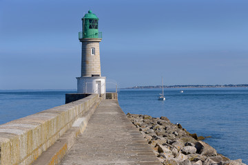 Lighthouse of Trehic and jetty at Le Croisic, a commune in the Loire-Atlantique department in...