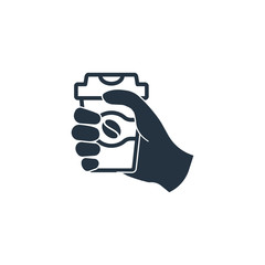 Paper cup in hand isolated icon on white background, 400 coffee set, logo and sign