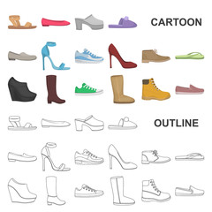 A variety of shoes cartoon icons in set collection for design. Boot, sneakers vector symbol stock web illustration.