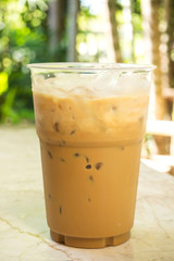 Ice coffee in plastic cup. Take away package and easy to freshness.