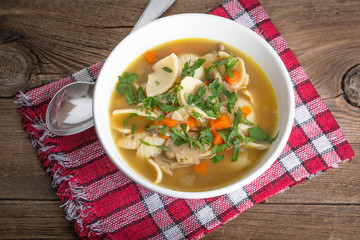 Mushroom soup with parsley.