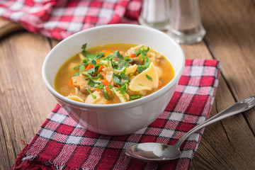 Mushroom soup with parsley.