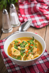 Mushroom soup with parsley.