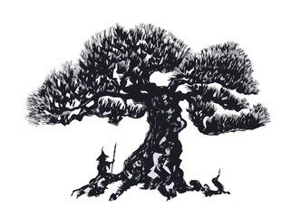 Fototapeta premium Bonsai tree, Ink drawing.