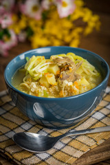 Soup with barley and chicken gizzards.