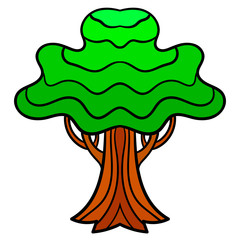 Cartoon green tree isolated on white background. Vector illustration.