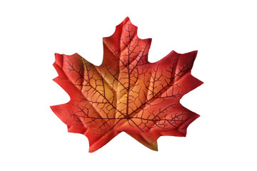 Top view on one autumn leaf. A multicolored maple leaf made of fabric isolated on a white background.