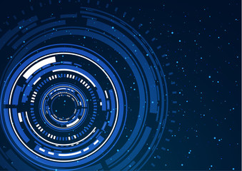 Modern abstract technology in design. The concept of communication, innovation. The circle of digital circuits on a dark background, the code matrix.