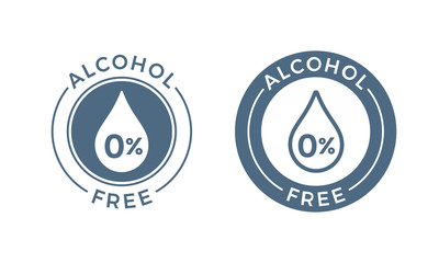 Alcohol free vector icon. Skin and body care cosmetic product medical alcohol free drop and percent symbol