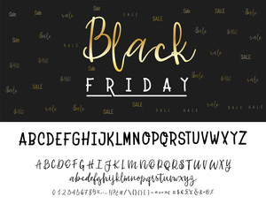 Black Friday sale. Hand drawn typeface set. Vector logo font. Typography alphabet for your designs: logo, typeface, card, wedding invitation.