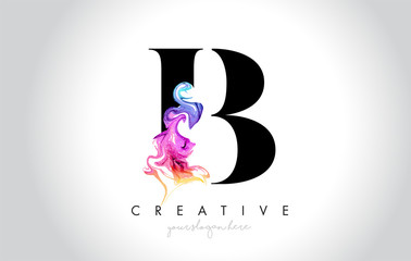 B Vibrant Creative Leter Logo Design with Colorful Smoke Ink Flowing Vector.