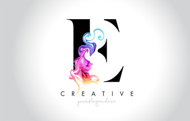 E Vibrant Creative Leter Logo Design with Colorful Smoke Ink Flowing Vector.