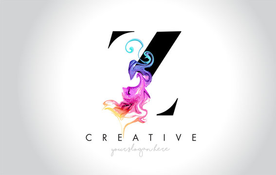 Z Vibrant Creative Leter Logo Design with Colorful Smoke Ink Flowing Vector.